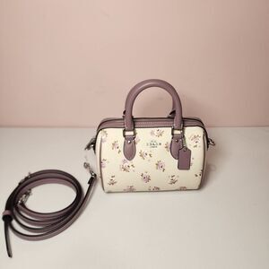 NWT Coach CAL69 Mini Rowan Crossbody Bag In Canvas Leather Floral Print Purple